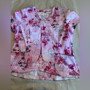 White Cross women's floral & travel pink scrub top SZ XL NWT